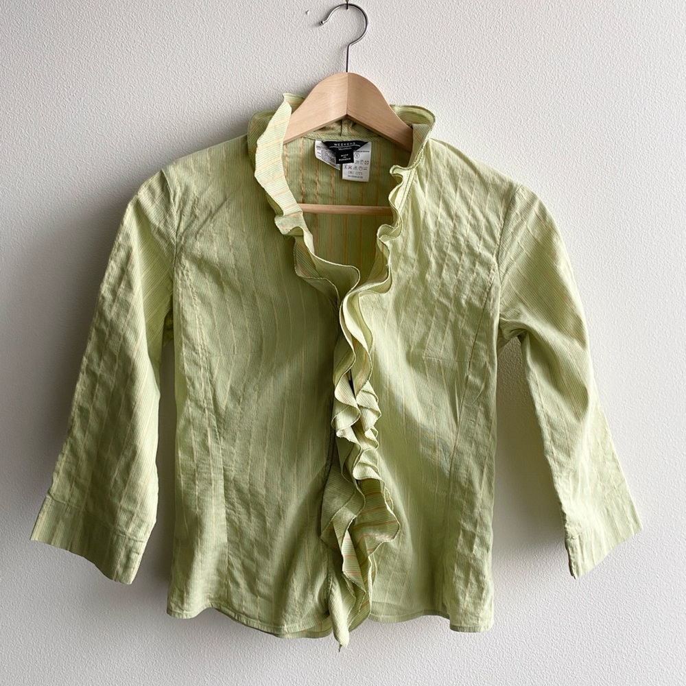 Weekend Max Mara Green Ruffle Button Down Blouse